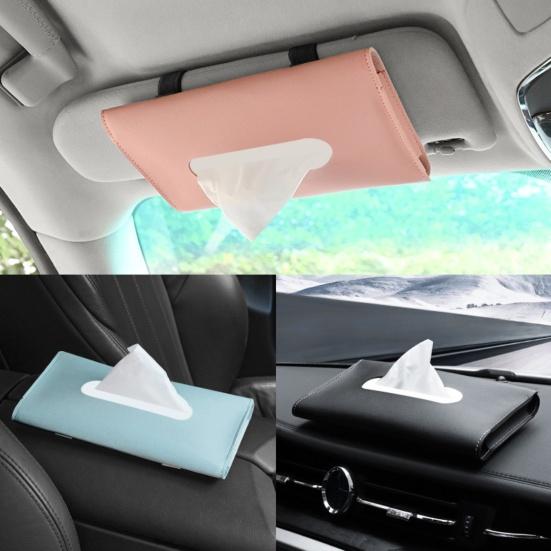 Car Visor Tissue Holder Faux Leather Armrest Tissue Case Napkin Holder Buckle Elastic Band for Vehicles