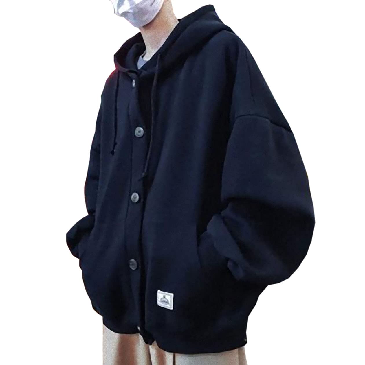 

Худи Zon Smaids Oversized с капюшоном, легкая и спортивная верхняя одежда, размер мужской, карманы, толстовка, (Черный, Л) чёрный