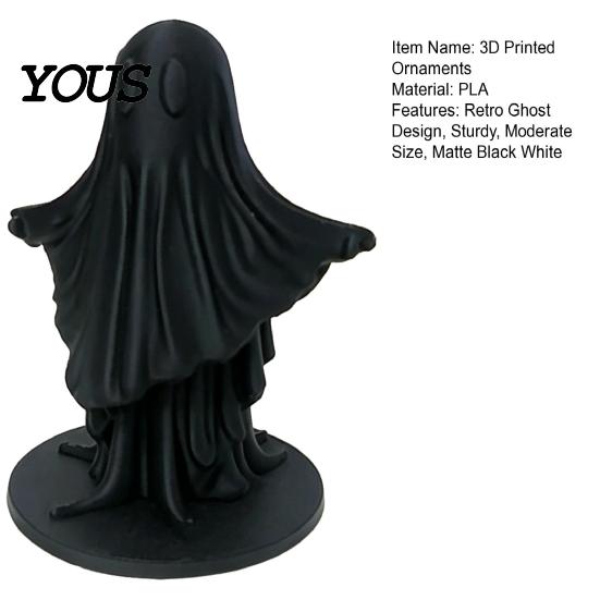 Matte Black Ghost Statue 3D Printed Cute Figurine, Minimalist Home Decor, & White Unique Artistic Design Dual Colors, Stable Base for