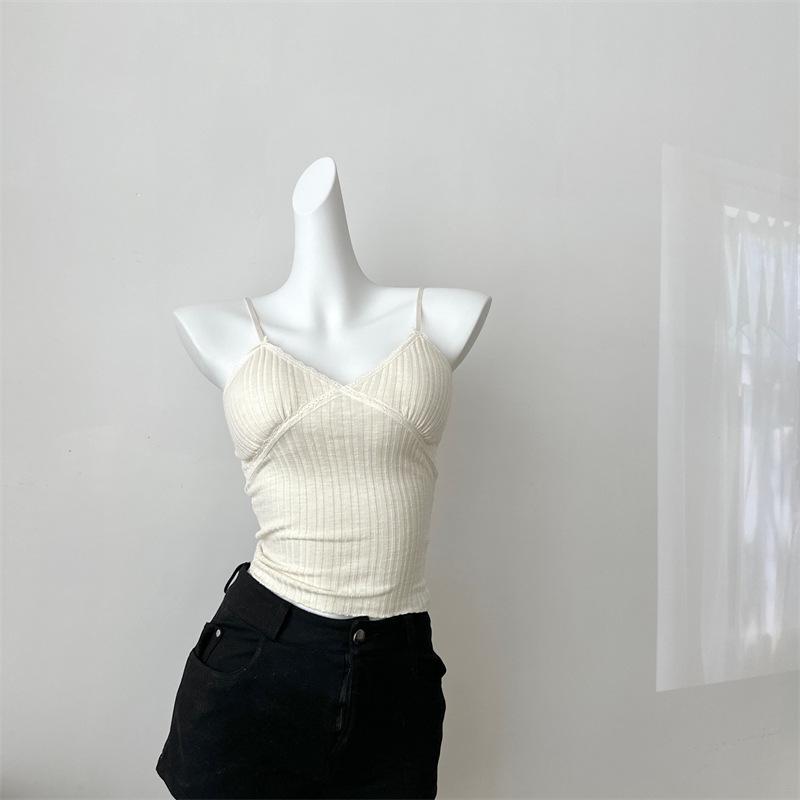 Sleek V-Neck Lace Camisole: Covers Underarm Fat, Built-in Pads, Beautiful Back Design