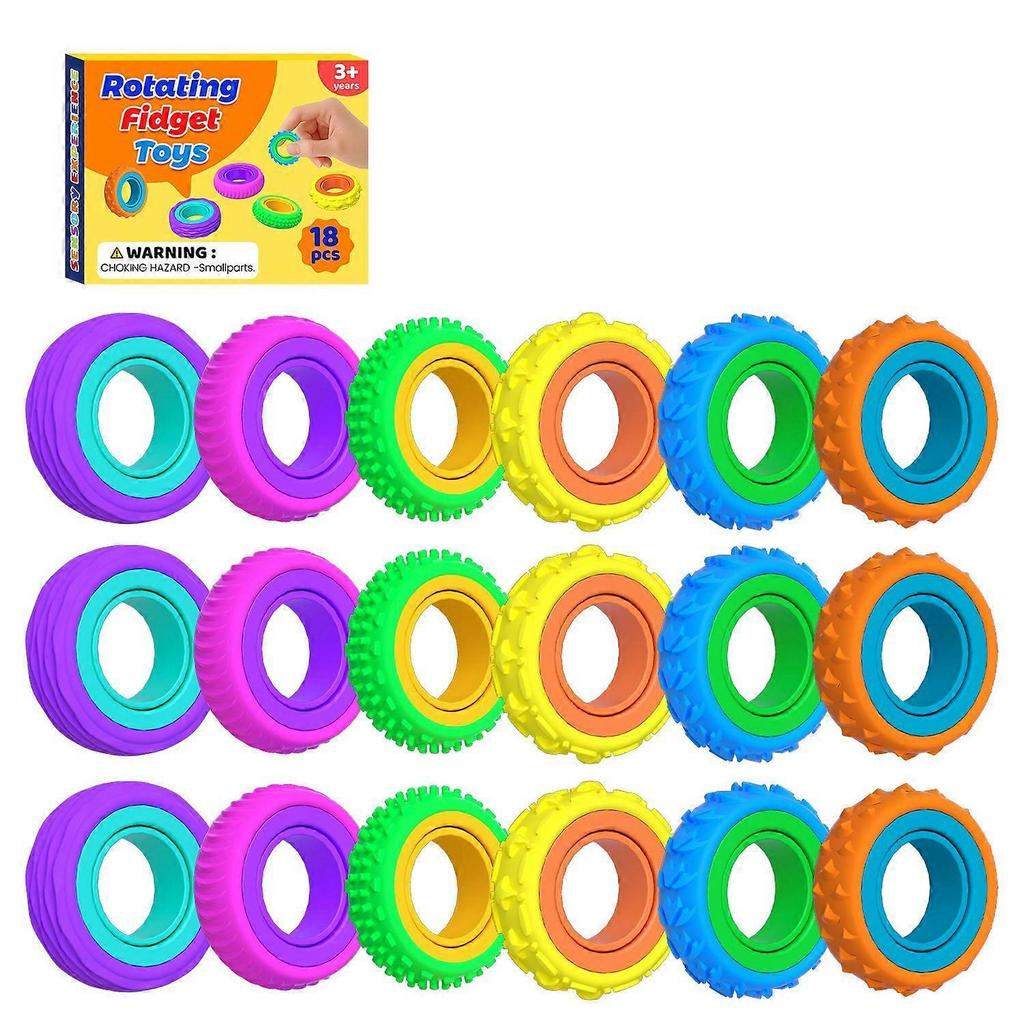 Fidget Toys Spinner Ring for Kids: 18pcs Textured Finger Spinner - Bulk Fidgets for Student Classroom - Quiet Sensory Toys for Autism Stress Relief