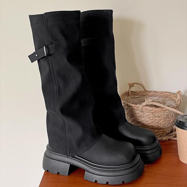 

Popular retro Maillard heightened platform boots women s 2025 new summer but knee-thin knight boots 35 чёрный