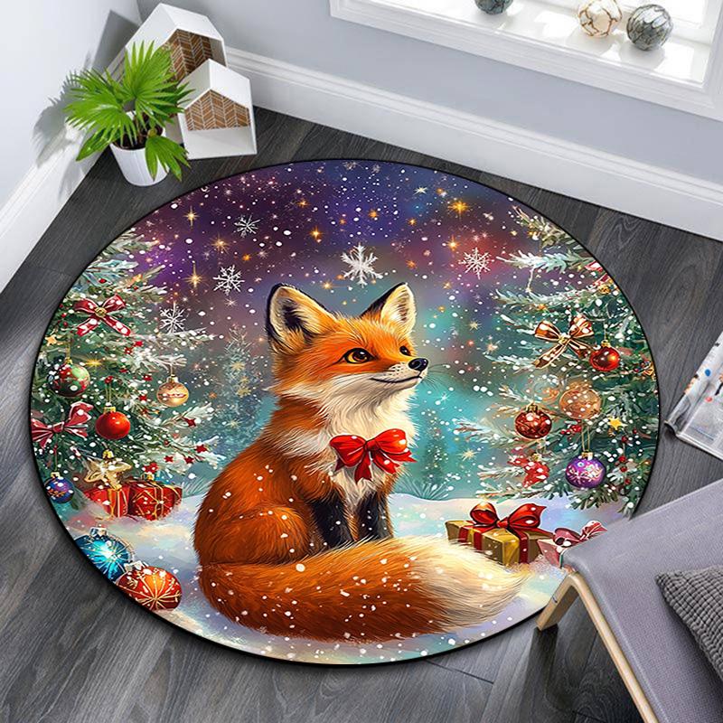 

Круглый ковер Рождественская лиса в заснеженном лесу , Ковер для гостиной, спальни, дивана, игровой комнаты, Нескользящий коврик для пола 80cmx80cm