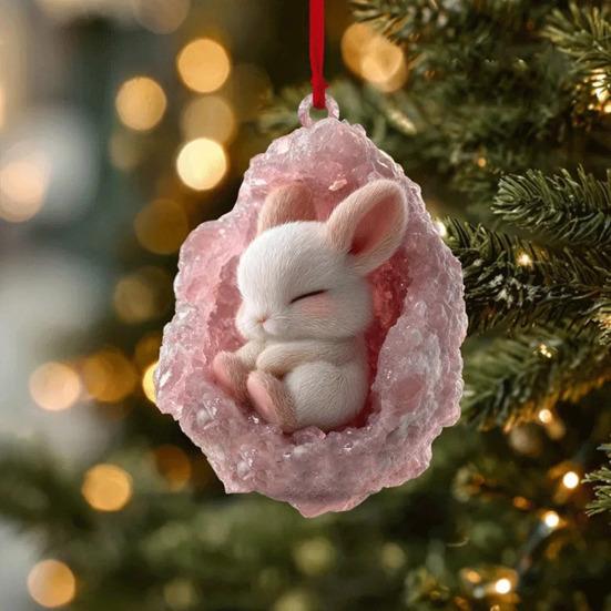 Geode Animal Christmas Ornament 2D Acrylic Crystal Cave Little Forest Animals Hanging Ornament for Xmas Tree Holiday Home Party Decor