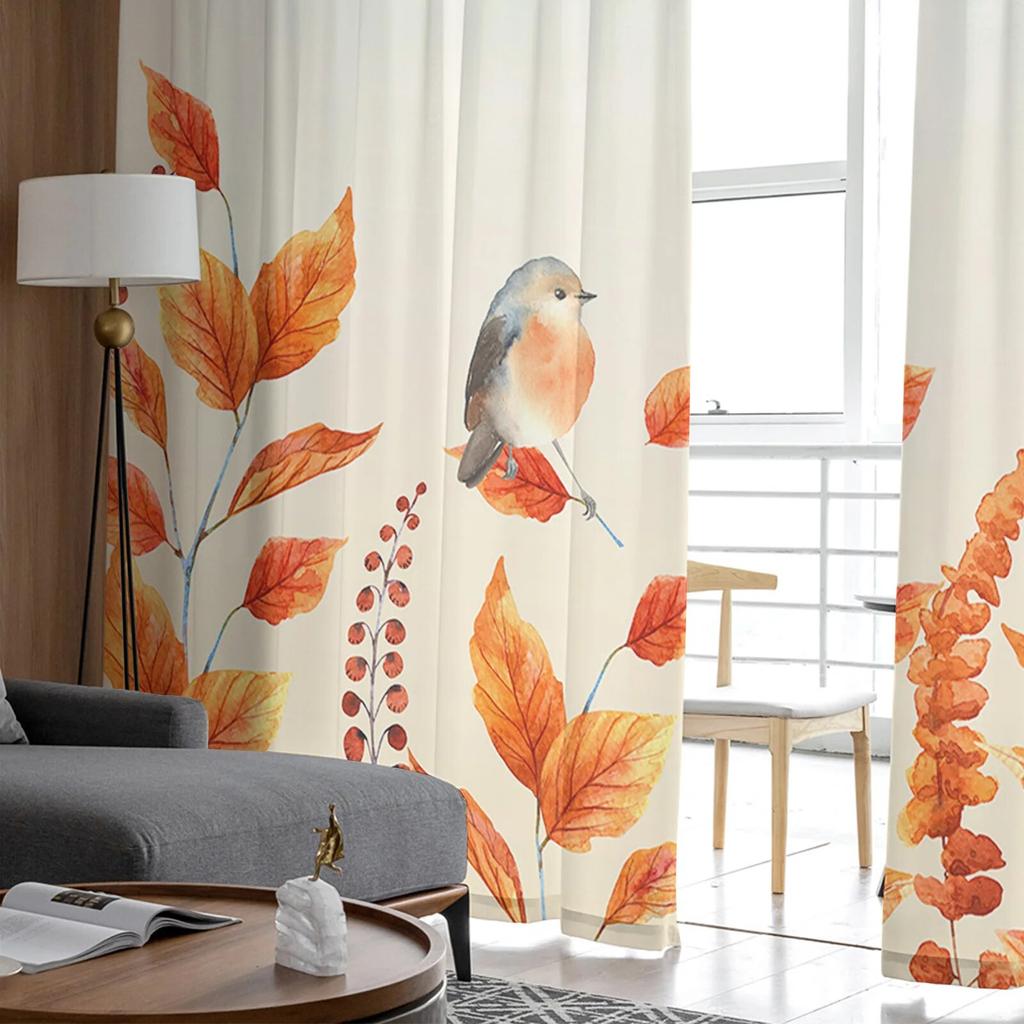 Thanksgiving Fall Plants Robin Sheer Curtains Transparent Voile Tulle for Living Room Bedroom Holiday Window Decoration