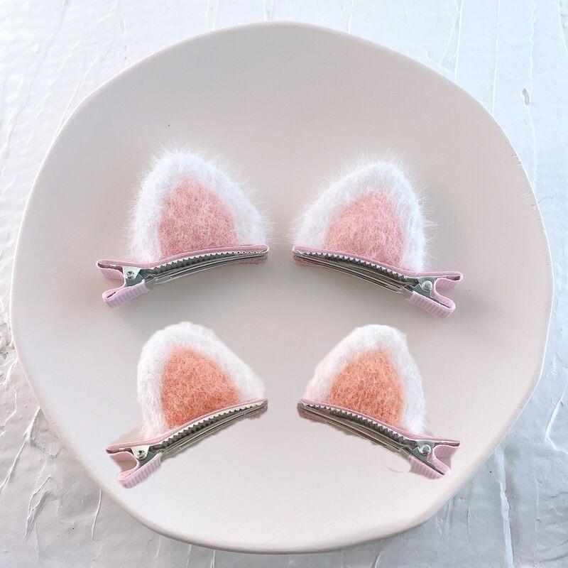 Kids Plush Cat Ear Hair Clips, Warm Winter Autumn Hair Accessories for Girls, Cute Cartoon Side Clips Soft Children Hairpins Set