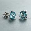 Light Blue Round Gemstone Stud Earrings Retro Modish Stylish Women Adorable Aquamarine  Color Cubic Zircon Screw Back