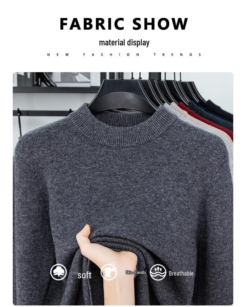 Men's 100% Pure Wool Round Neck Anti-Pilling Warm Pullover Sweater
