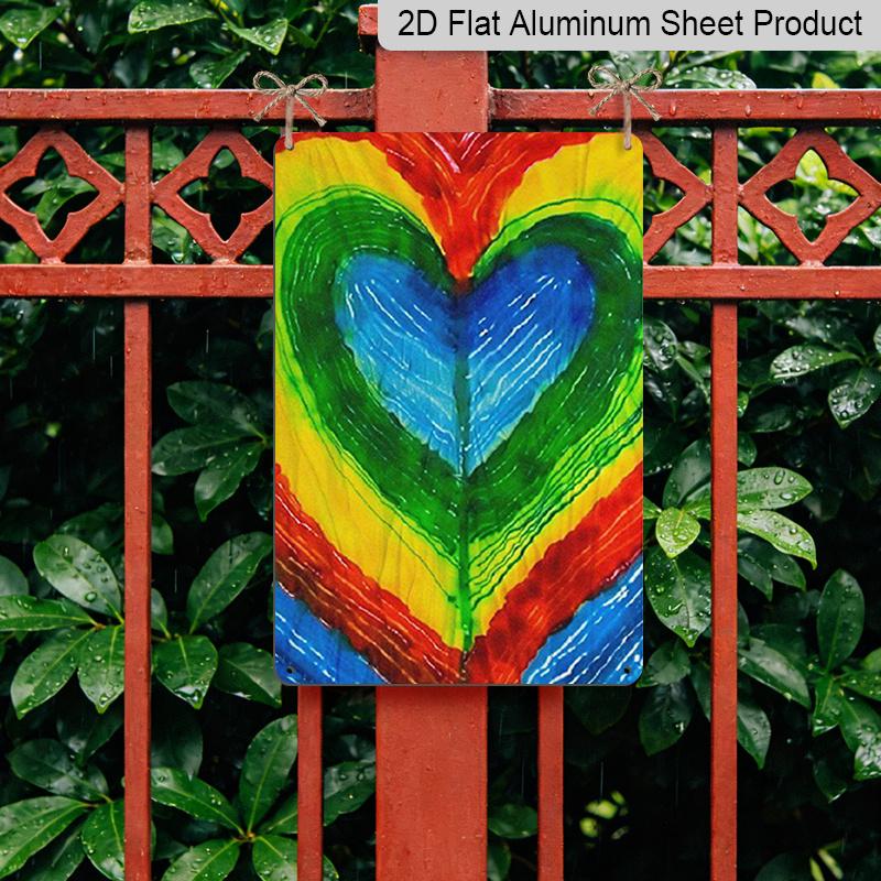 2D Flat Vintage Rainbow Heart Aluminum Sign - 7.87*11.8 Inchs Multicolor Pastel To Rainbow Colors (Pink, Orange, Yellow, Green, Indigo, Violet