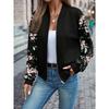Floral Print Zip Up Jacket, Elegant Long Sleeve Baseball Collar Jacket For Spring & Fall, Women's Clothing