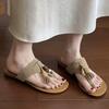 Retro Metal Pendant Decoration Flip Flops Woman Fashion Square Toe Low Heel Slippers Summer Outdoor Casual Sandals
