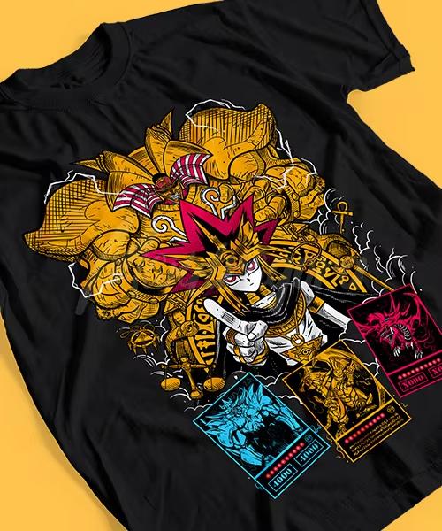 Summer YuGiOh Pharaoh Atem Egyptian Gods Print Tshirt Black Oversized Cotton Casual Streetwear Tee For Fans