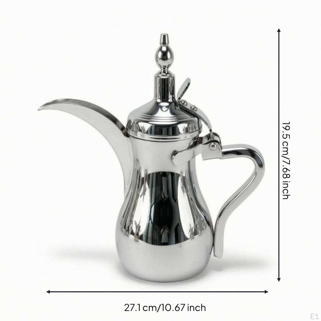 Middle Eastern Coffee Pot Stainless Steel with Curved Spout Chrome ArabicStyle Teapot for