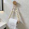 No Drill Hemp Rope Wooden Bead Design Toilet Paper Holder with Self Adhesive Hook Toilet Roll Holder Bathroom Accessories 1PC