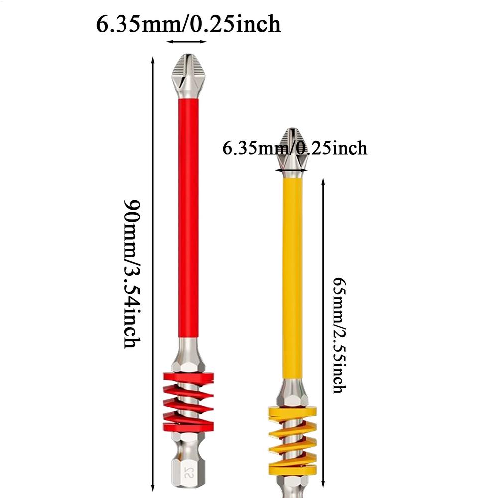 Screwdriver Drill Bit Set 2 Pieces Magnetic Screwdriver Bit Set Tough Anti-Slip Tips with Spring for Household Technician Work
