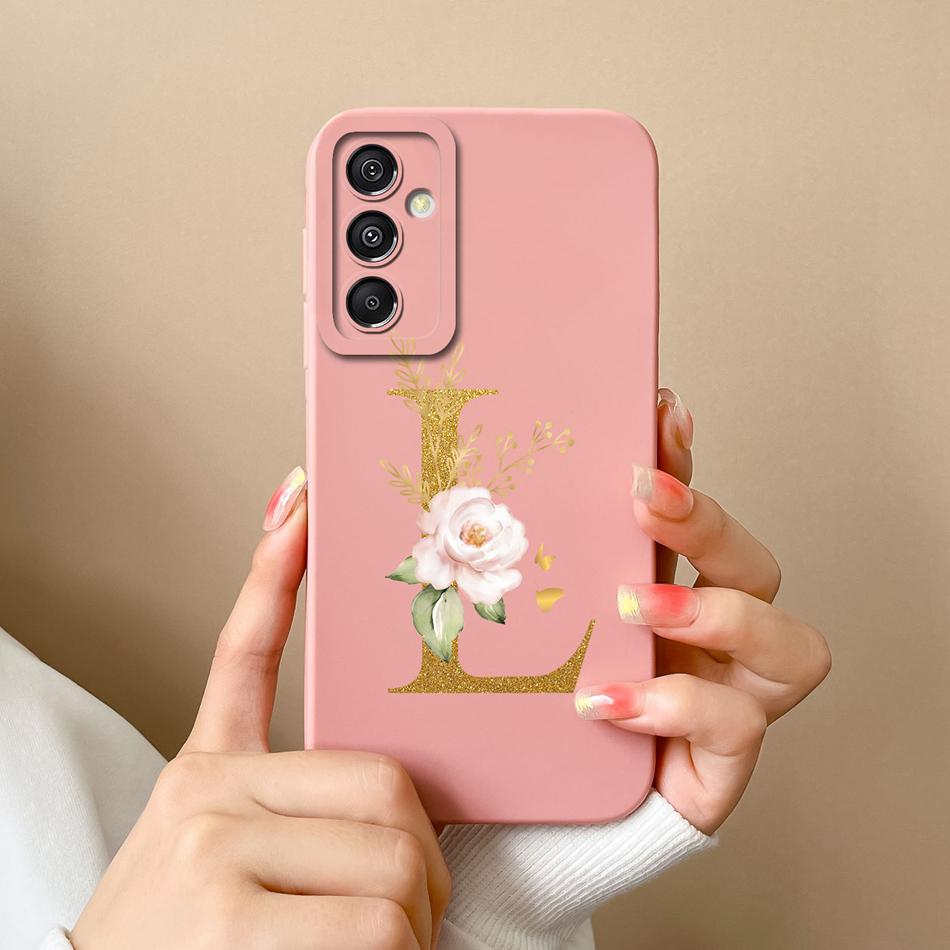 Simple Case For Samsung A15 4G 5G Rose Letter Mask Soft Liquid Silicone Camera Protector For Samsung Galaxy A15 A 15 Back Cover