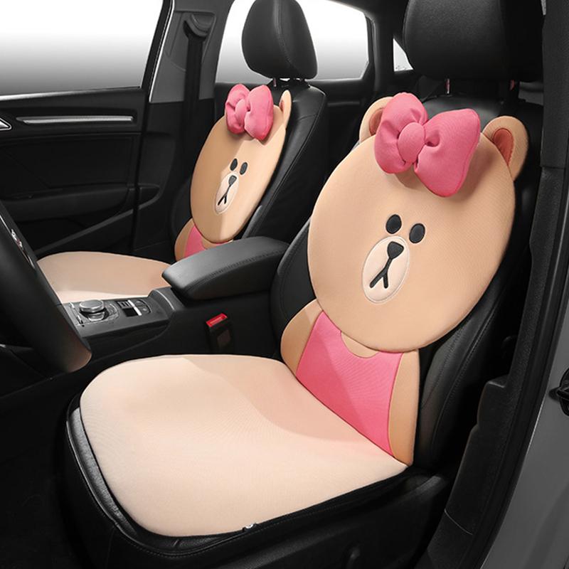 Car Cushion Breathable and Refreshing Cartoon Comfortable Car Seat Cushion for Car Light Brown Bear