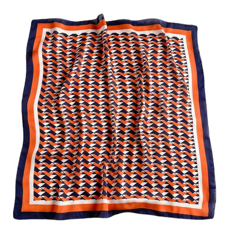 Fashion geometric color matching simulation silk scarf thin spring and summer square scarf scarf professional tie scarf hair tie bag silk scarf