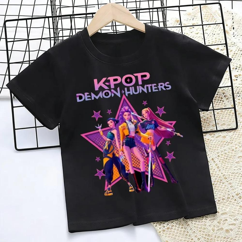 HUNTR/X K-pop Demon Hunters Kids T-Shirt, Unisex Virtual Idol Group Graphic Tee, 100% Cotton Casual Short Sleeve Top for Children