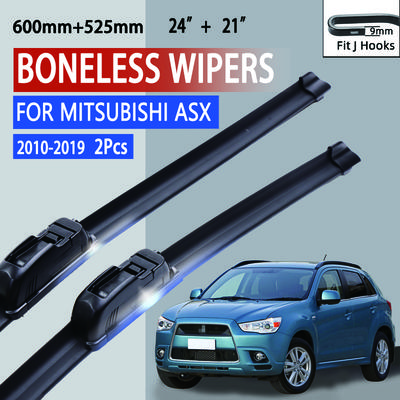 Pour Mitsubishi ASX 2010-2019 Essuie-glaces de voiture de type U en caoutchouc souple sans armature sans support 24"+21"
