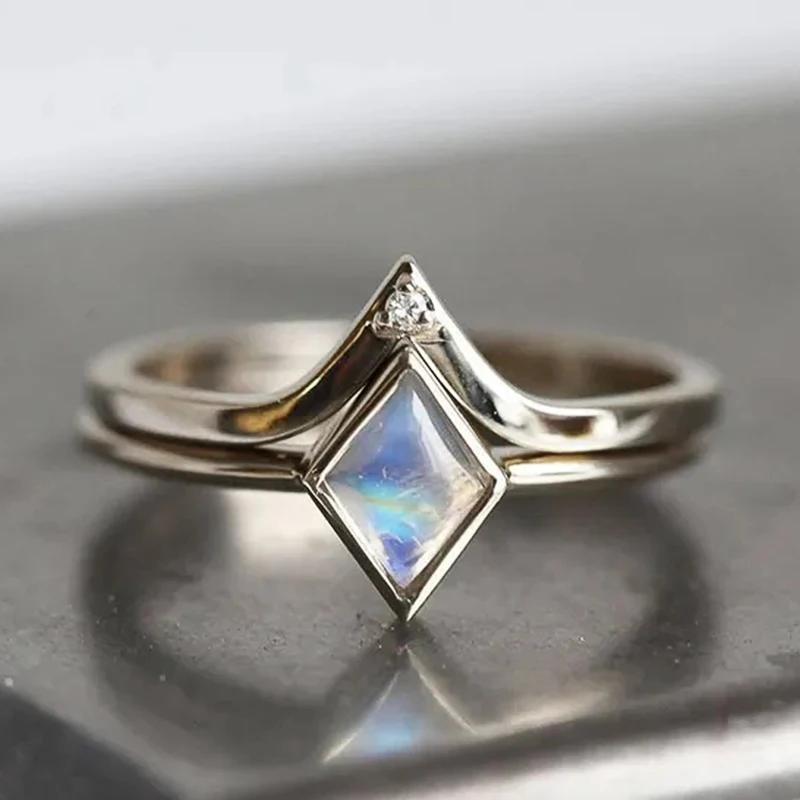 Stylish Rings for Women Trendy Rhombic Imitation Opal Finger Jewelry for Daily Life Fashion Accessories Gift