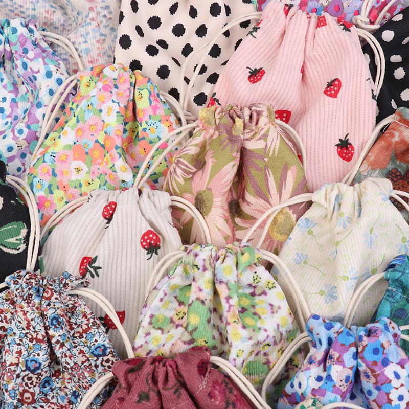 Cute Corduroy Small Lipstick Cosmetic Coin Purse Key Drawstring Storage Bag Women Jewelry Tote Rope Pouch String Bags Organizer