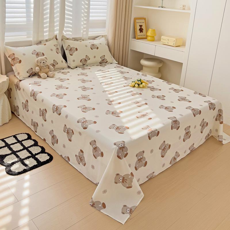 1 buc cearșaf de pat din bumbac 100% cu animale din desene animate lenjerie de pat dublu superior pentru fete, băieți, copii