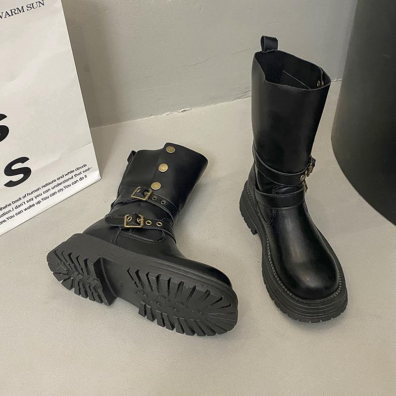 

Британские ботинки Мартин женские 2025 новые весенне-осенние одинарные ботинки ретро двойного ношения полусапоги на толстой подошве черные короткие ботинки 40 чёрный