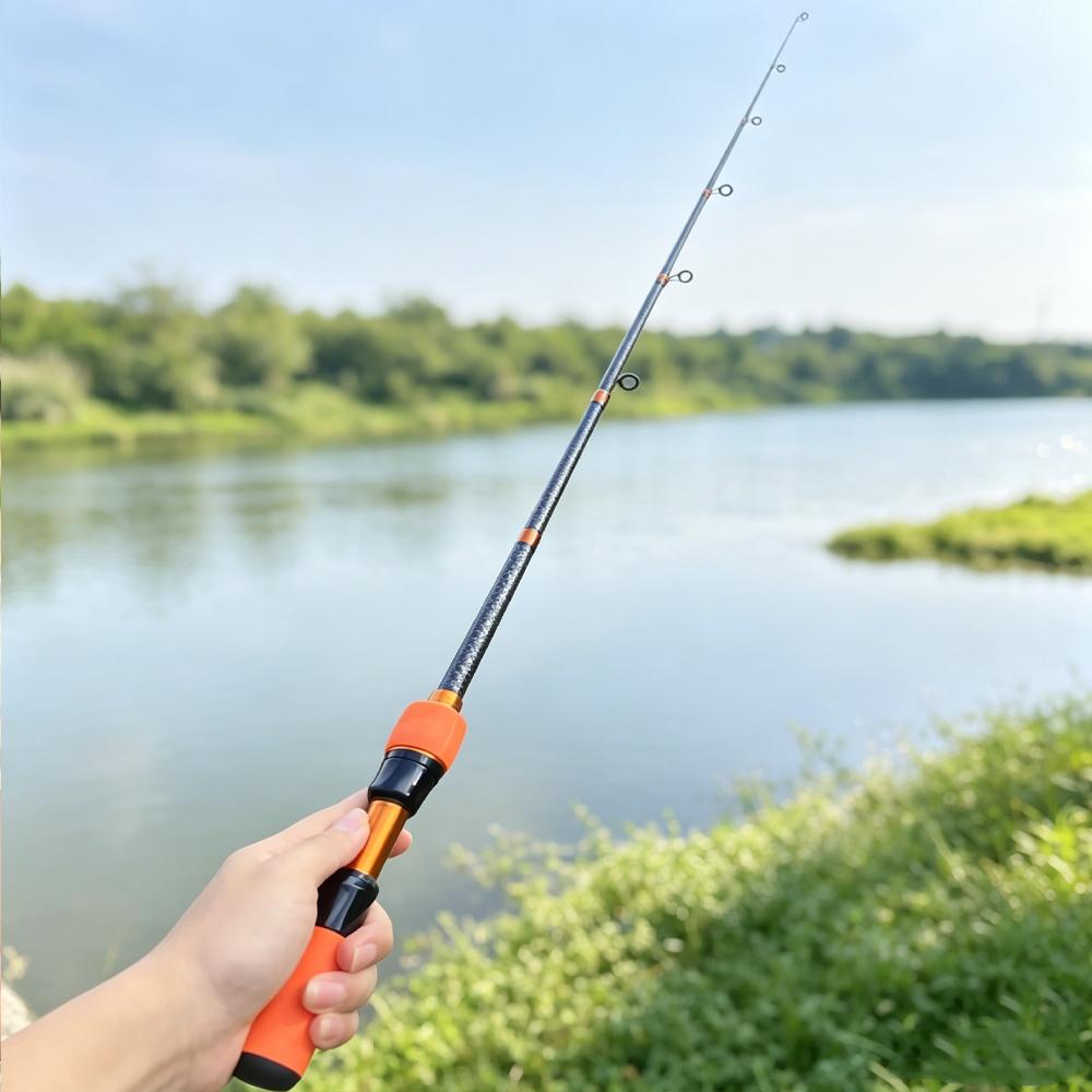 Stijlvolle Oranje Draagbare Telescopische Carbon Vaste Hengel met Comfortabel EVA Handvat voor Alle Wateren Perfect Cadeau voor Vrouwen en Meisjes