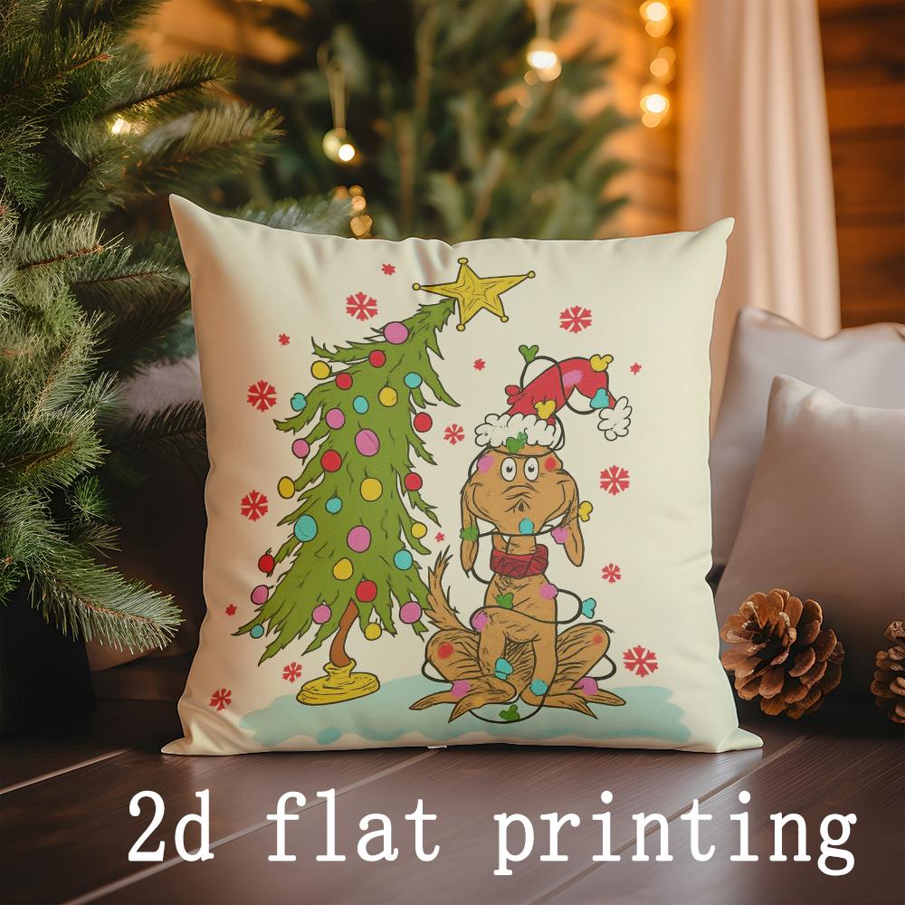 Home Decor Christmas Tree & Sock Pattern Pillow Covers Pattern Cushion Cover Suitable for Sofa Bedroom Car Pillow Cover