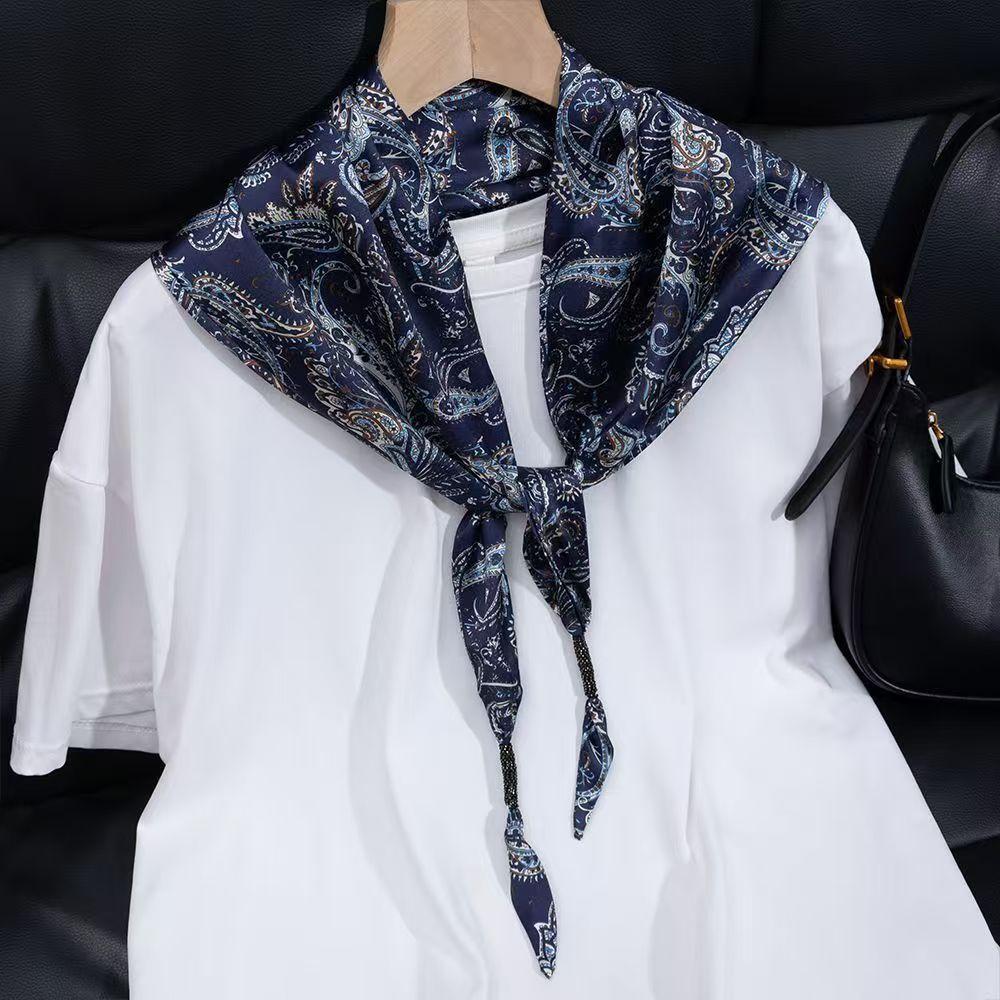 New simulated silk triangle scarf women's cashew flower small shawl neck protection silk scarf scarf fashion versatile scarf