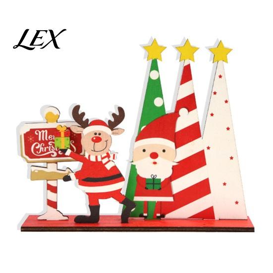 Holiday Party Table Decorations Wooden Christmas Ornaments, Tabletop Decoration with Santa Claus Snowman Elk Office Desk Accessories Designs for Home