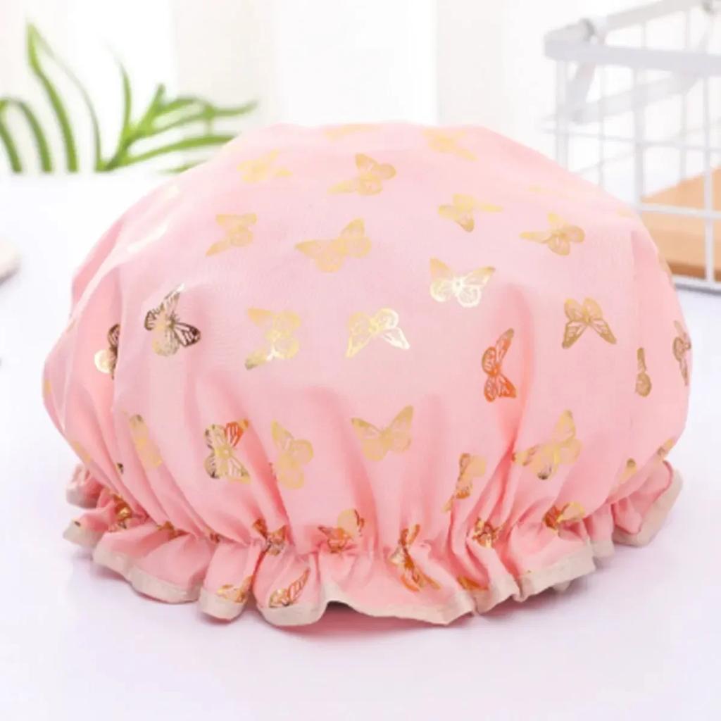 Shower Cap Waterproof Hair Cap Hot Gold Printed Polyester Cotton Shower Cap Bath Lady