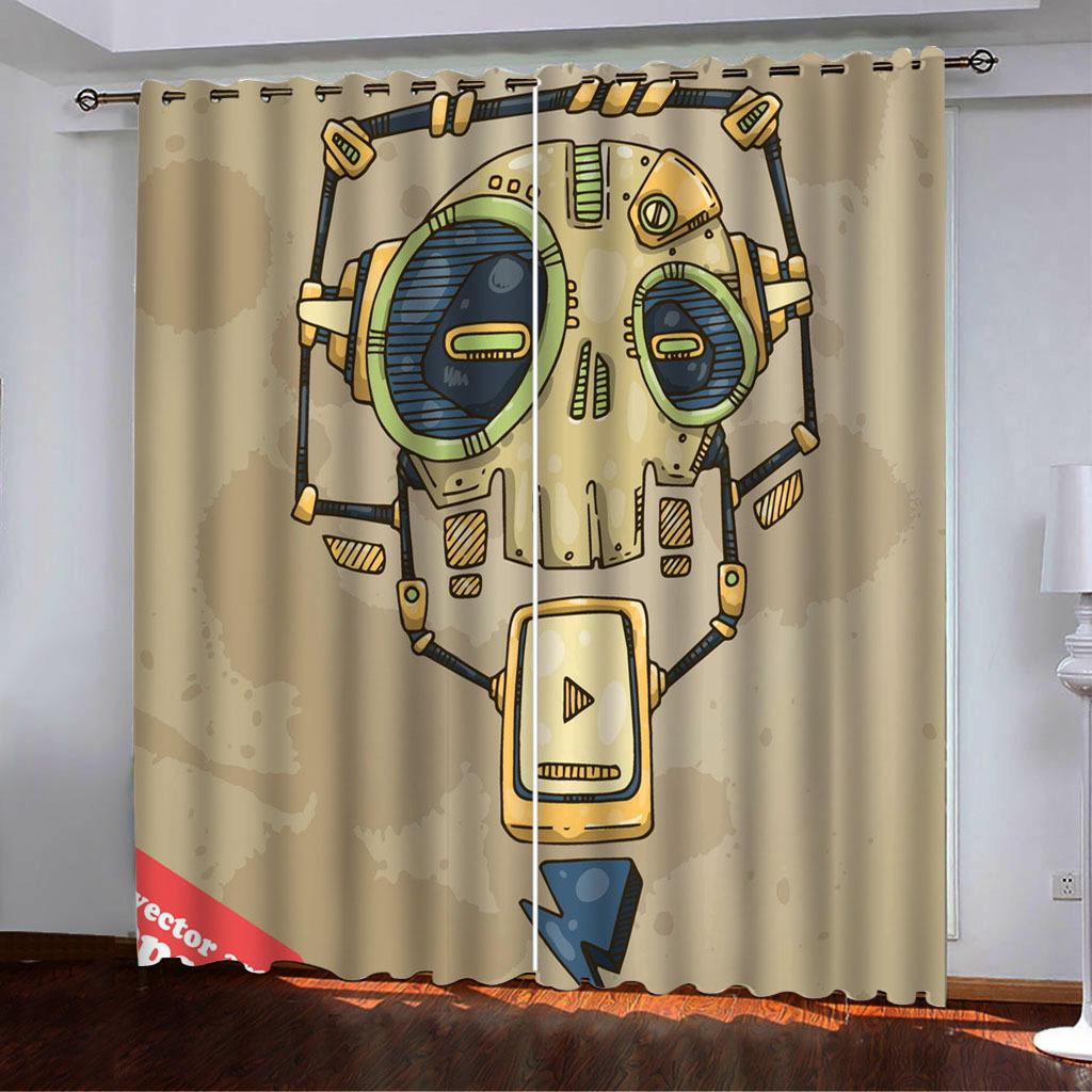 High-Density Blackout Curtains, Retro Yellowing Funny Series Digital Printing Blackout Curtains