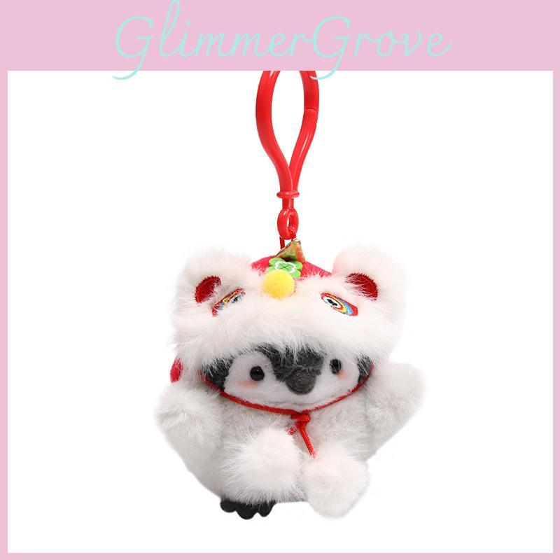 Penguin Plush Toy With Lion Dance Hanging Decor For New Year Celebrations