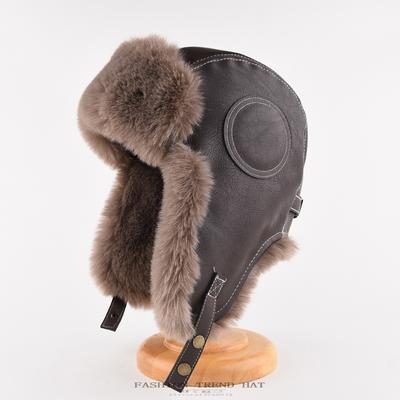 Leather Thunderbolt Hat Male Winter Thickened Warm Ear Protection Pilot Circle Leather Hat Female Outdoor Cycling Cold Cap