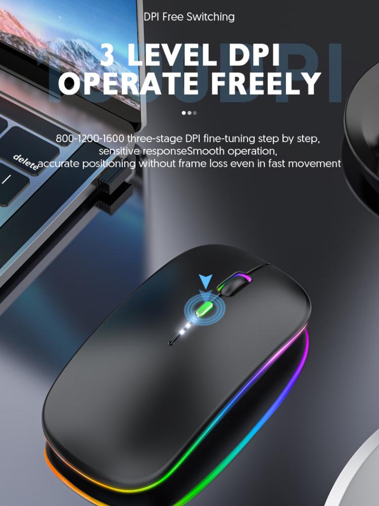 Kabellose Bluetooth-Maus mit Power-Display, leuchtend, geräuscharm, ergonomisch, wiederaufladbar, für Heimbüro-Spiele