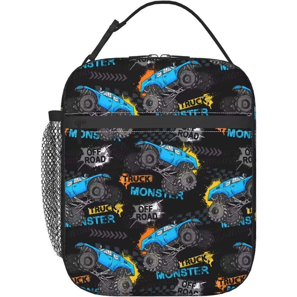 Truck Cars Pattern Lunch Bag Insulated Portable Reusable Lunch Box with Zipper for Women Men Picnic Beach for Kids