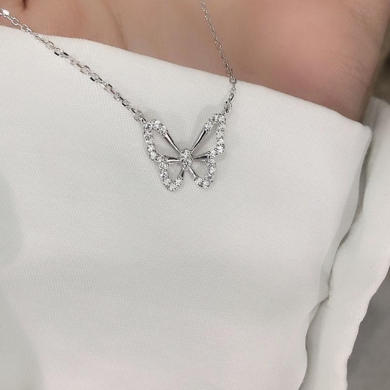 Diamonds Bowknot Aesthetic Necklace Fashion Simple Hollow Clavicle Chain Women Girl Wedding Jewelry Party Birthday Gift