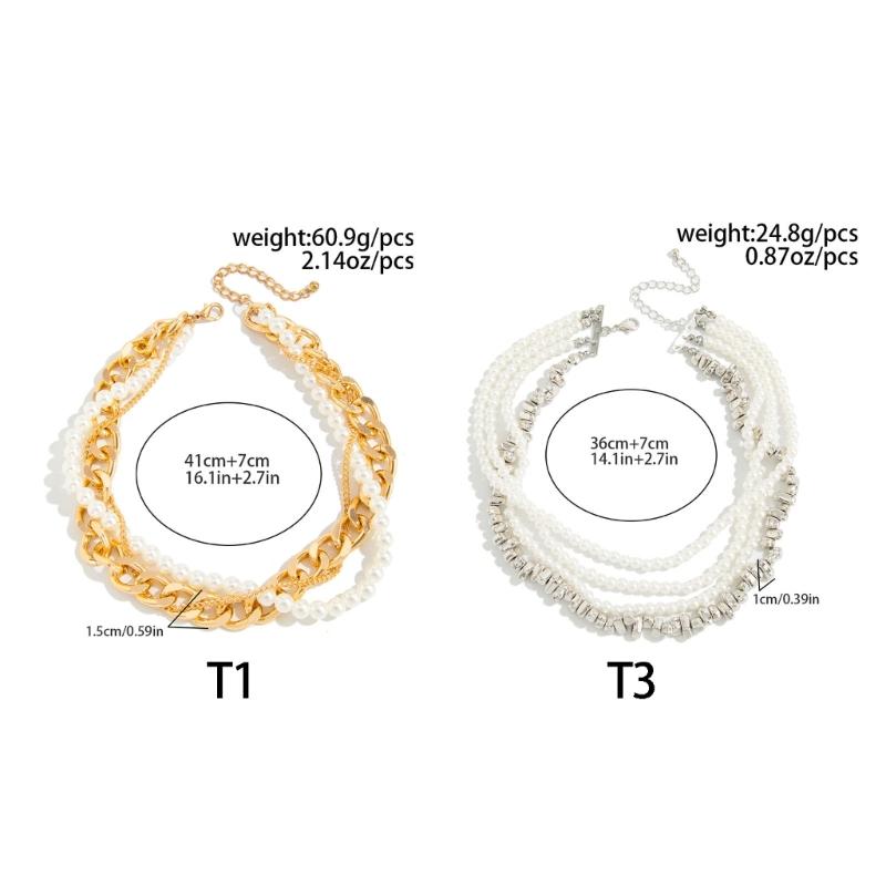 Double Layer Geometric Designs Collar Necklace with Imitation Pearls for Women Trendy Neckchain Fashion Jewelry