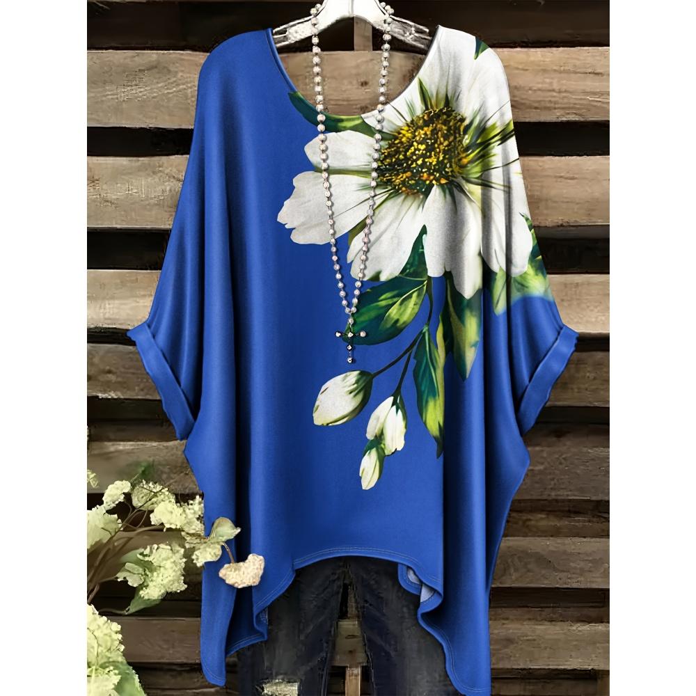 Damen Sommer Böhmisches T-Shirt mit Blumendruck Vintage Helllila Y2k Grafik Rundhals Kleidung Elegant Frau Kurzarm Top