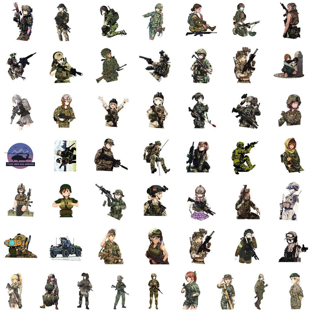 50 Cartoon Military Equipment Stickers for Phone & Computer - Waterproof Decorative Stationery Stickers
