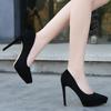 Women Flocks High Heel Shoes Pointed Toe Platform Single Shoes Office Nightclub Party Wedding Princess Model Catwalk Show Pumps