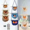 3 Pack 3 Tier INS Macrame Hanging Baskets Handmade Woven Wall Bag Kitchen Wall Mount Fruit Storage Household Food Organizer Rack