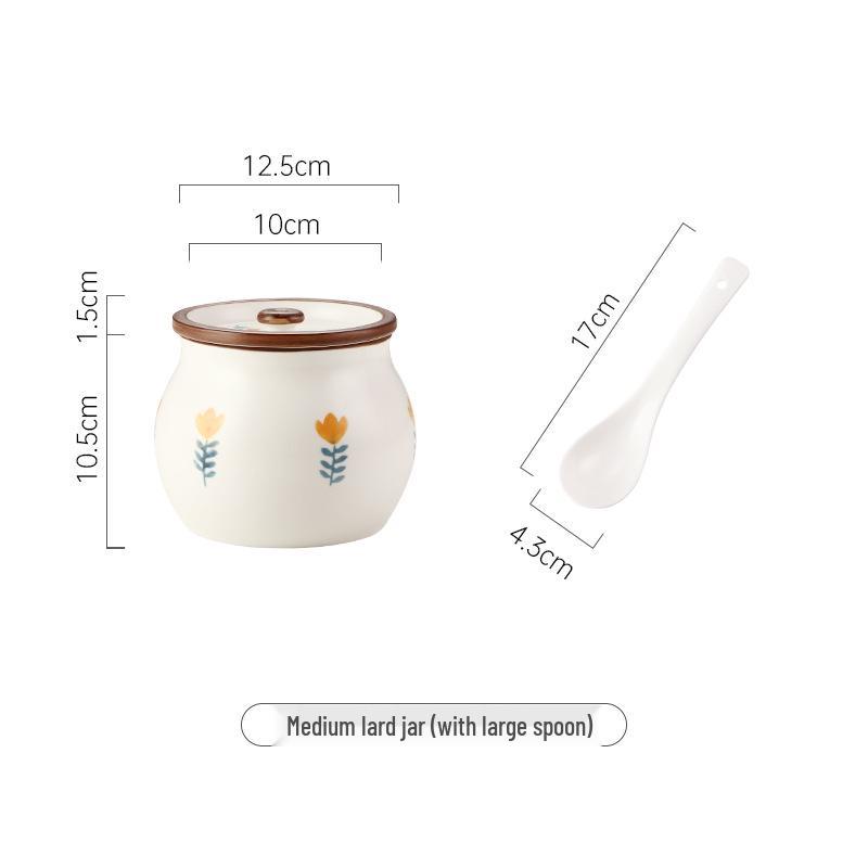 Japanese Ceramic Seasoning Jar with Lid and Spoon - Cute, High-Temperature Resistant Storage for Your Kitchen
