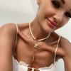 Multi-layer Pearl Shell Necklace Metal Beach Style Necklace Fashion Pearl Beaded Necklace  Women
