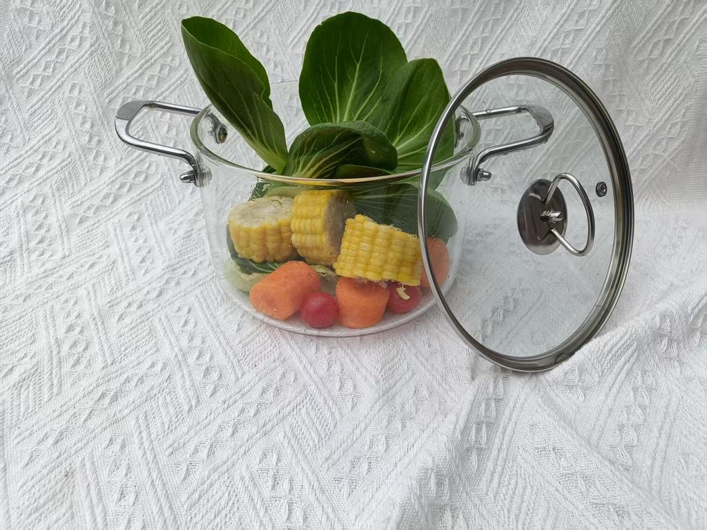Heat-Resistant Borosilicate Glass Soup Pot with Double Stainless Steel Handles