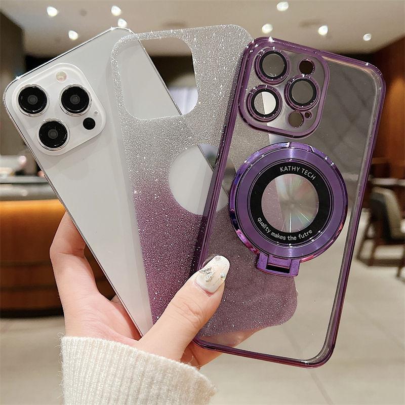 Luxury Gradient Glitter Paper Magnetic Stand Case for iPhone 15 14 13 12 11 Pro Max XS XR 7 8Plus SE 2020 All-inclusive Fall Protection Cases