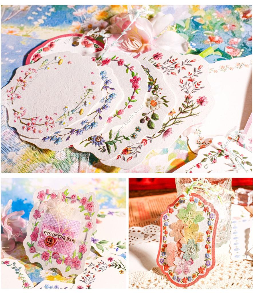 20/40Pcs Flower Series Vintage Flower Border Memo Pad Collage Scrapbook Material Paper Creative DIY Decoration Notes & Messages