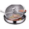 Frying Pan with Glass Lid 26/28cm Stainless Steel Honeycomb Skillet Uncoated Kitchen Cookware Induction Cooker Gas Stove Fry Pan